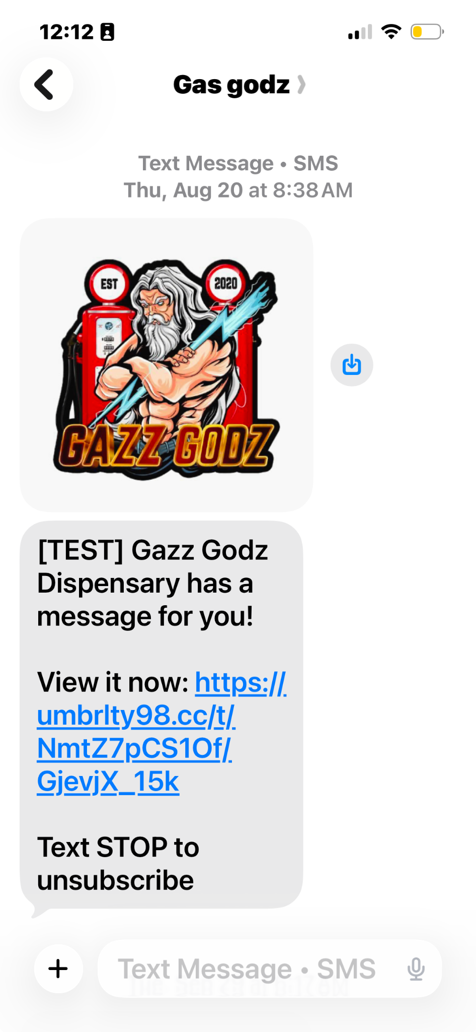 Gazz Godz brand artwork from the supplied SMS example